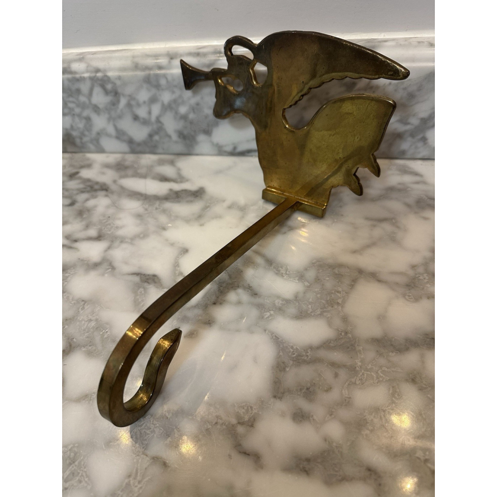 2 Solid Brass Angel Stocking Holder Mantel Long Arm Gold Heavy India - Picture 3 of 8